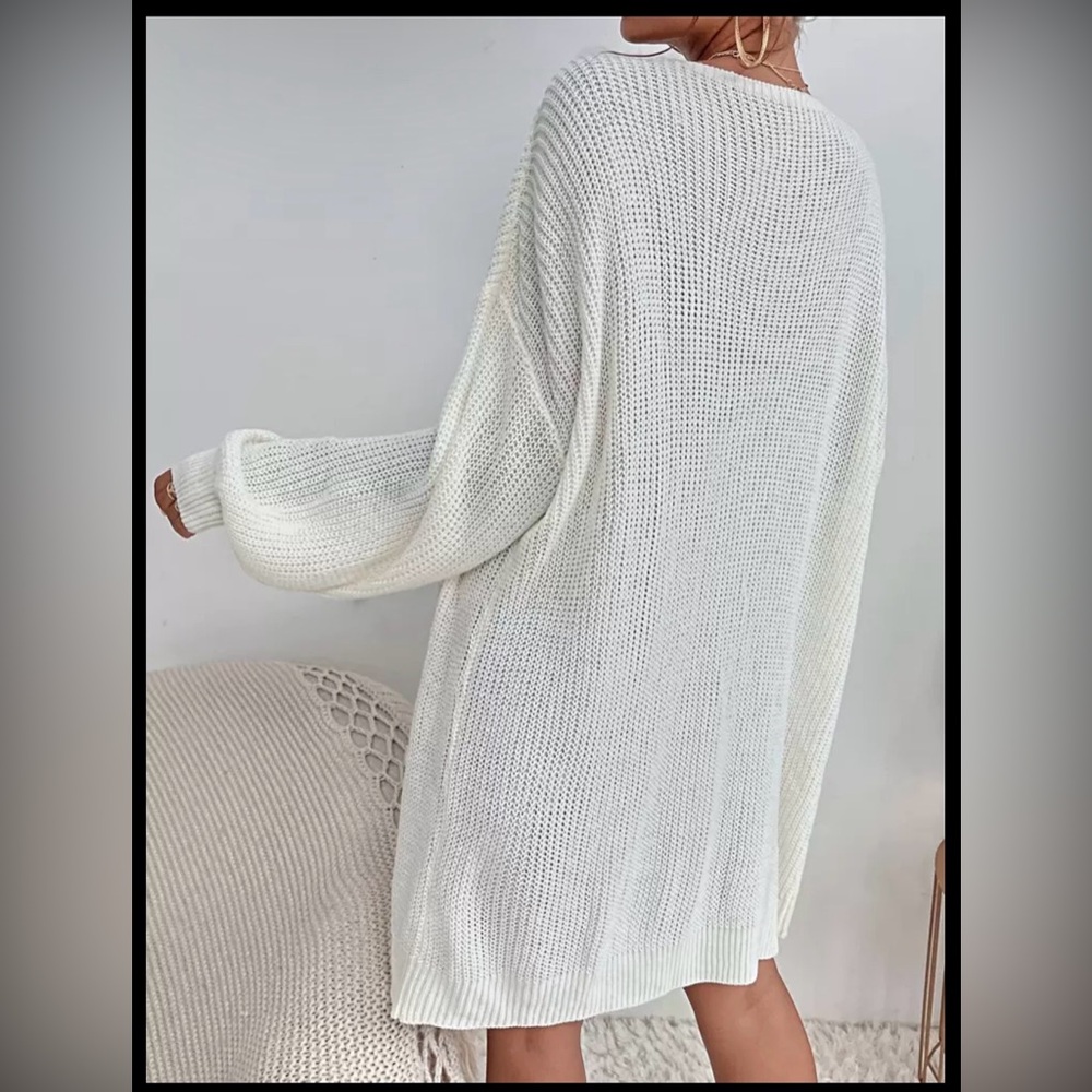 Cream Open-Front Knit Cardigan - Picture 2 of 3